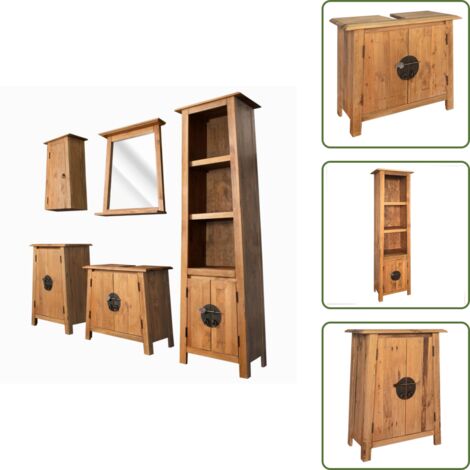 The Living Store Conjunto de muebles de baño 5 piezas madera maciza de pino - Muebles de madera