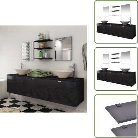 The Living Store Conjunto de muebles de baño con lavabo y grifo 10 piezas negro - Muebles baño