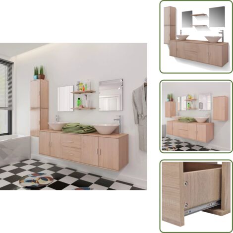The Living Store Conjunto de muebles de baño con lavabo y grifo 11 piezas beige - Muebles de baño