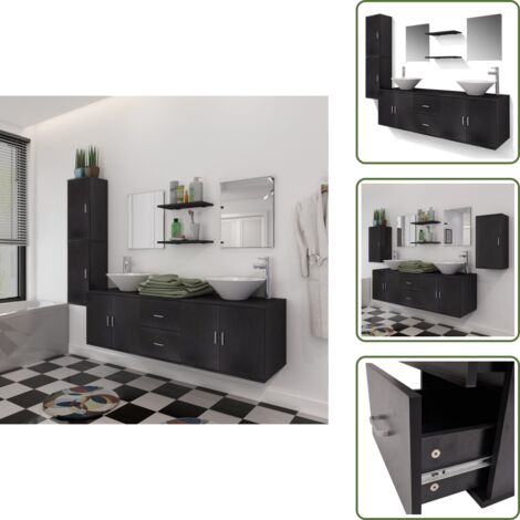 The Living Store Conjunto de muebles de baño con lavabo y grifo 11 piezas negro - Muebles de baño