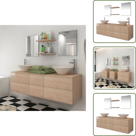 The Living Store Conjunto de muebles de baño con lavabo y grifo 9 piezas beige - Muebles de baño