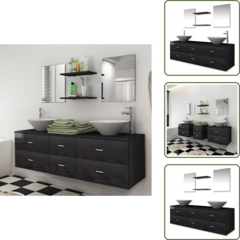 The Living Store Conjunto de muebles de baño con lavabo y grifo 9 piezas negro - Muebles de baño