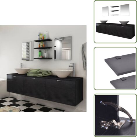The Living Store Conjunto de muebles de baño y lavabo 8 piezas negro - Muebles baño