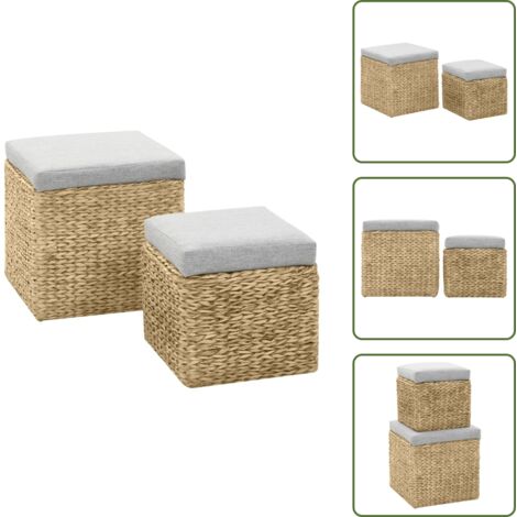 The Living Store Conjunto de otomanas 2 piezas hierba marina gris - Conjunto de otomanas
