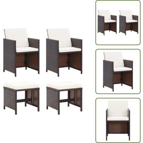 The Living Store Conjunto de silla de jardín y taburete 4 piezas ratán PE negro - Taburete