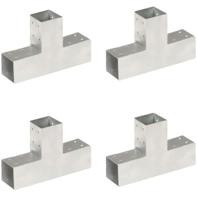 The Living Store - Connecteurs de poteau 4 pcs Forme en t Métal galvanisé 71x71 mm Argent