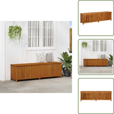 The Living Store Contenitore da Giardino 200x50x58cm in Legno Massello di Acacia - Contenitore in legno