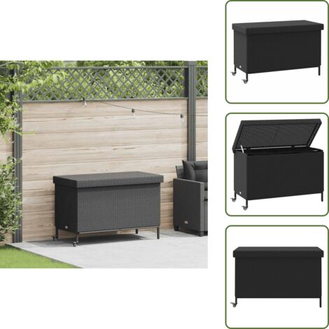 The Living Store Contenitore da Giardino con Ruote Nero 110x55x73 cm Polyrattan - Contenitore con ruote