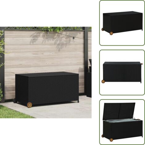 The Living Store Contenitore da Giardino Nero 120x65x61 cm in Polyrattan - Contenitore per cuscini