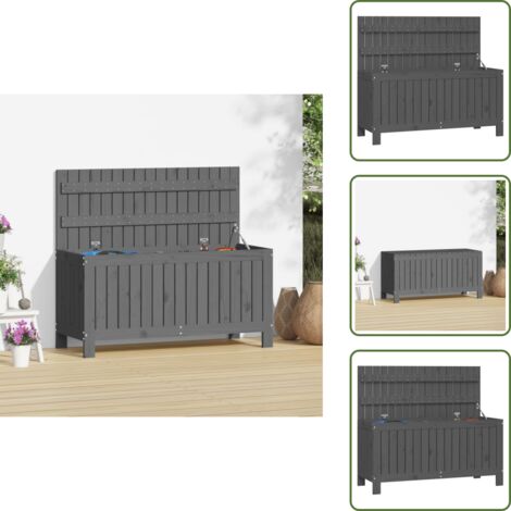 The Living Store Contenitore Giardino Grigio 108x42,5x54 cm Legno Massello Pino - Cassa portaoggetti
