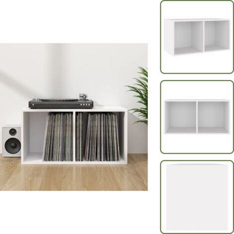 The Living Store Contenitore per Vinili Bianco 71x34x36 cm in Legno Multistrato - Contenitore per vinili