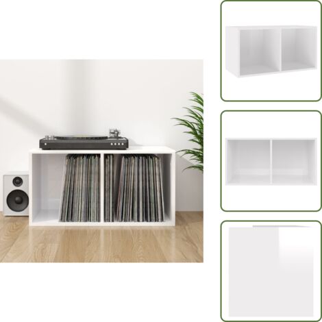 The Living Store Contenitore per Vinili Bianco Lucido 71x34x36 cm in Multistrato - Contenitore per LP