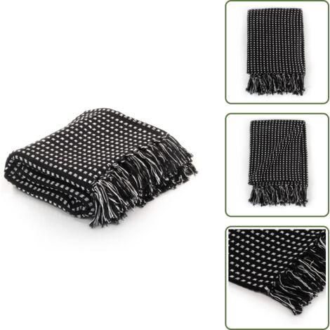 The Living Store Copriletto in Cotone a Quadri 125x150 cm Nero - Coperta per divano
