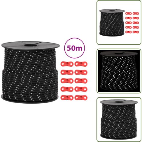 The Living Store Corda Tenda con Strisce Riflettenti e Chiavi 50 m 4 mm - Corda per tende