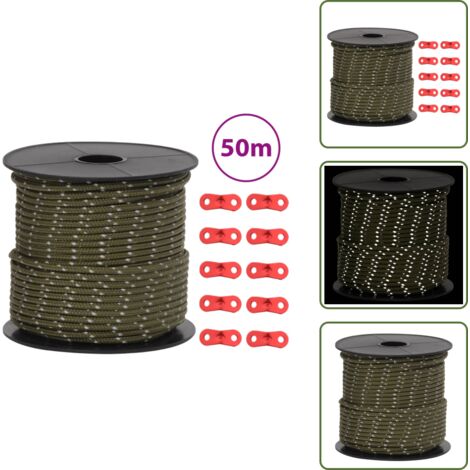 The Living Store Corda Tenda con Strisce Riflettenti e Chiavi 50 m 4 mm - Corda per tende