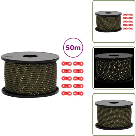 The Living Store Corda Tenda con Strisce Riflettenti e Chiavi 50 m 5 mm - Corda tenda