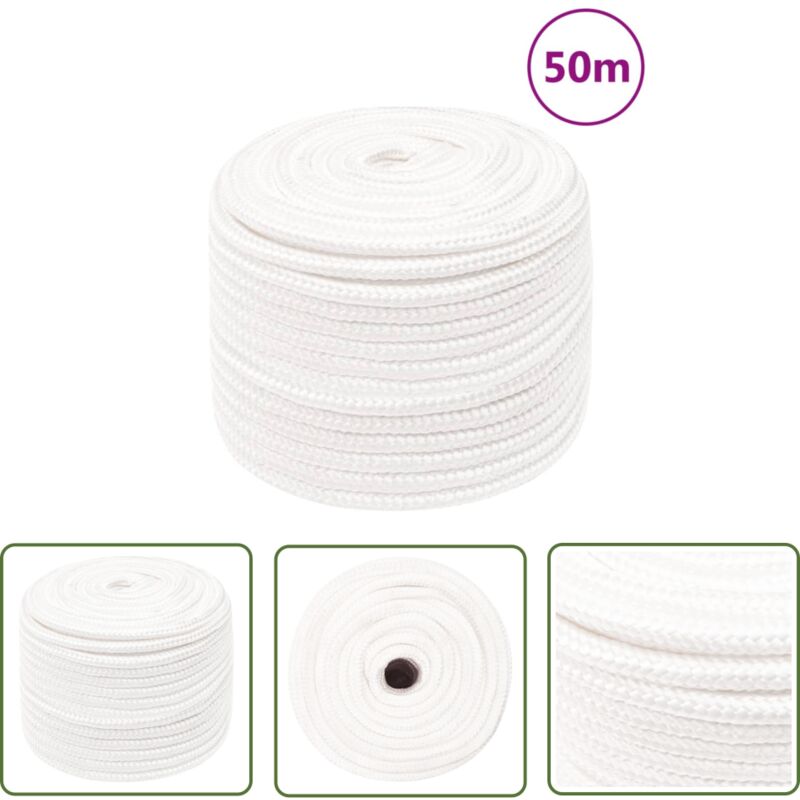 The Living Store Corde de bateau Blanc complet 14 mm 50 m Polypropylène - Corde De Bateau - Corde Marine - Polypropylène - Corde Tressée - Amarrage