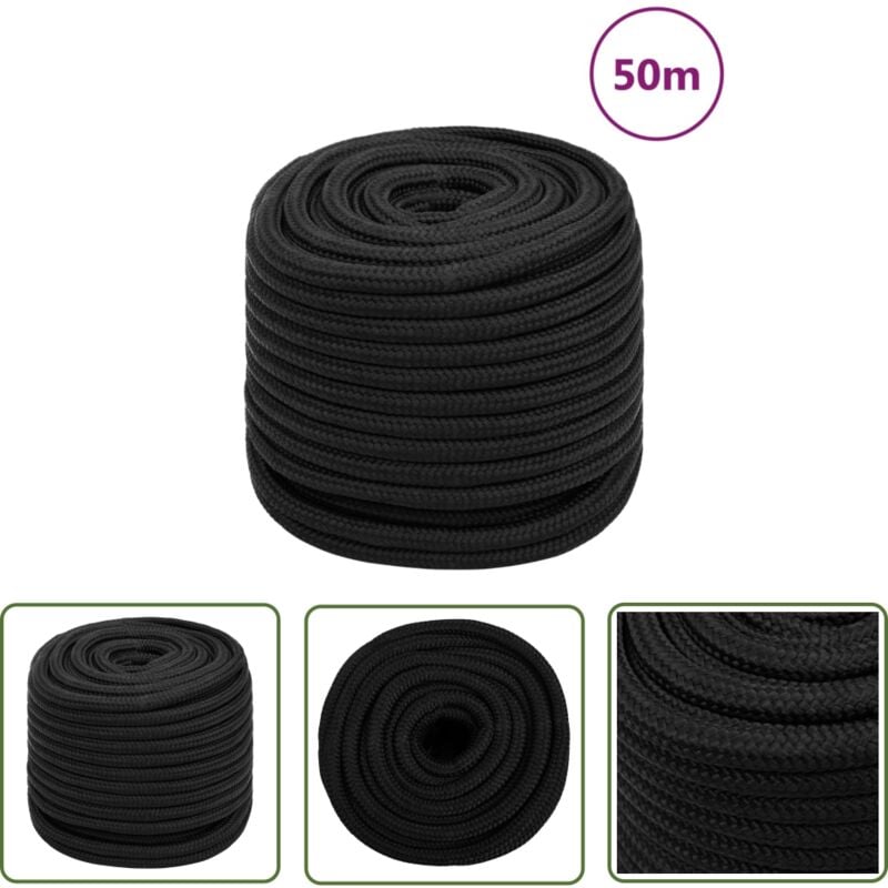 Corde de bateau Noir complet 16 mm 50 m Polypropylène - Corde De Bateau - Corde Marine - Polypropylène - Corde Tressée - Amarre - The Living Store
