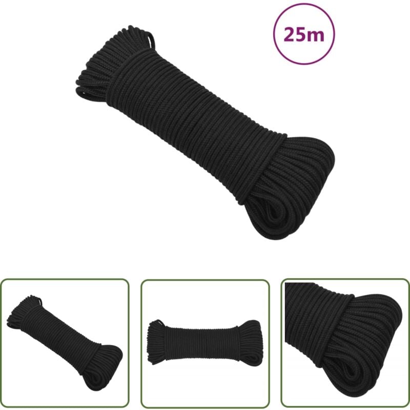 Corde de bateau Noir complet 3 mm 25 m Polypropylène - Corde De Bateau - Corde Marine - Polypropylène - Corde Tressée - Amarrage - The Living Store