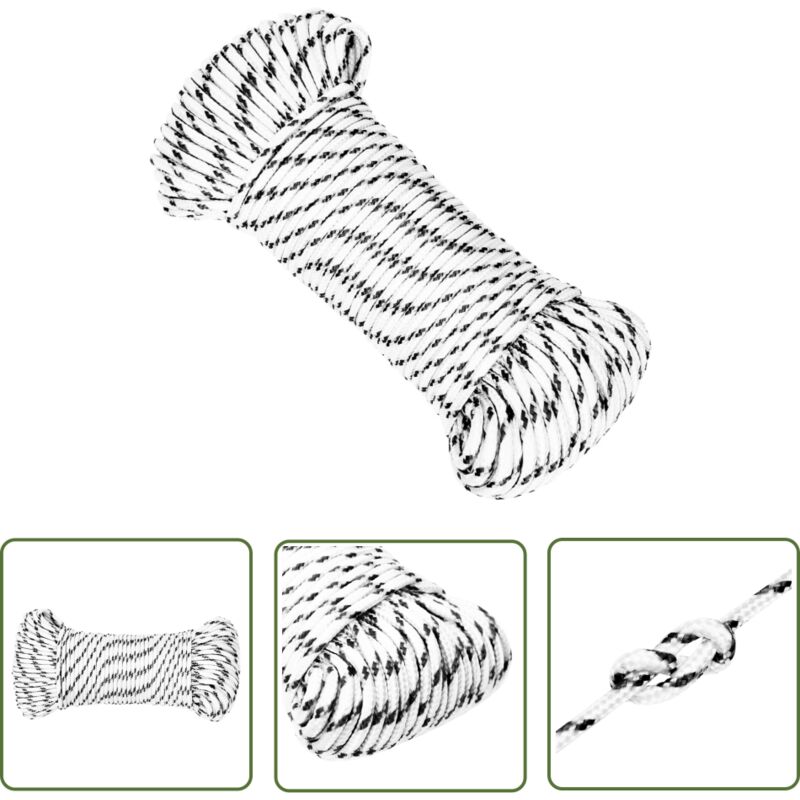 Corde de bateau tressé Blanc 4 mmx50 m Polyester - Corde Marine - Corde Polyester - Corde Tressée - Ligne De Gréement - Écoute De Voile - The Living