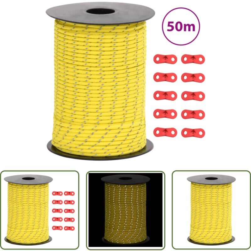 The Living Store Corde de haubanage de tente avec bandes réfléchissantes et clés - Corde De Tente - Corde De Haubanage - Accessoires De Tente