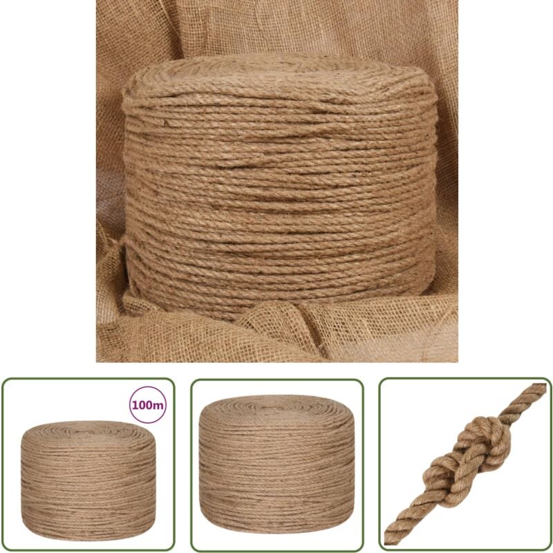 Corde de jute 100 m de long 4 mm d'épaisseur - Corde De Jute - Ficelle De Jute - Corde Naturelle - Artisanat - Décoration - The Living Store