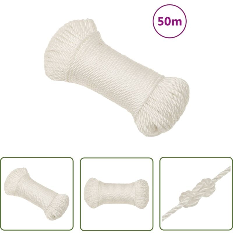 Corde de travail blanc 3 mm 50 m polypropylène - Corde De Travail - Corde En Polypropylène - Corde Blanche - Corde Résistante - Corde Marine - The