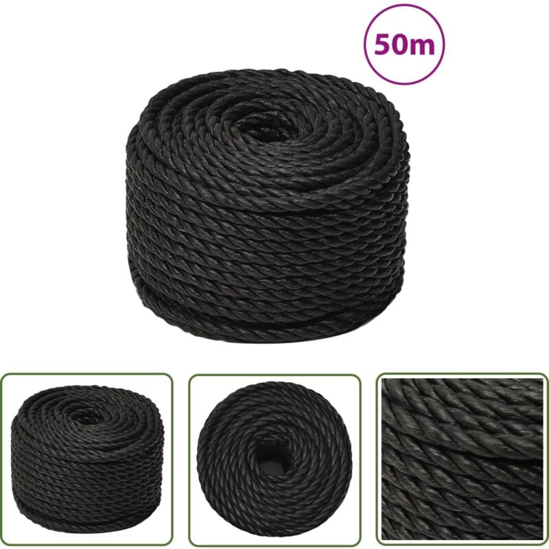 Corde de travail Noir 10 mm 50 m polypropylène - Corde De Travail - Corde Noire - Corde En Polypropylène - Corde Robuste - Corde Résistante Aux Uv