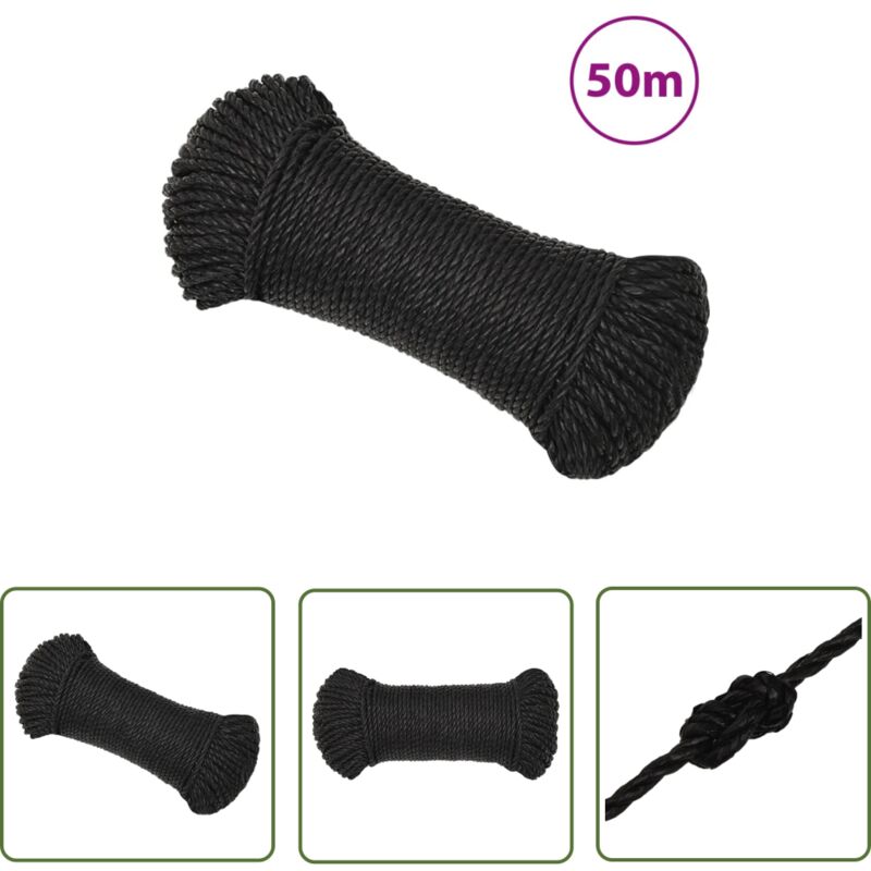 Corde de travail noir 3 mm 50 m polypropylène - Corde De Travail - Corde En Polypropylène - Corde Noire - Corde Résistante - Corde Marine - The