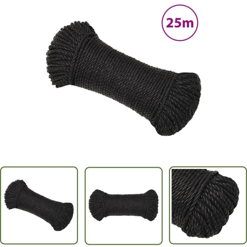 Corde de travail Noir 6 mm 25 m polypropylène - Corde De Travail - Corde Noire - Corde En Polypropylène - Corde Robuste - Corde Résistante - The