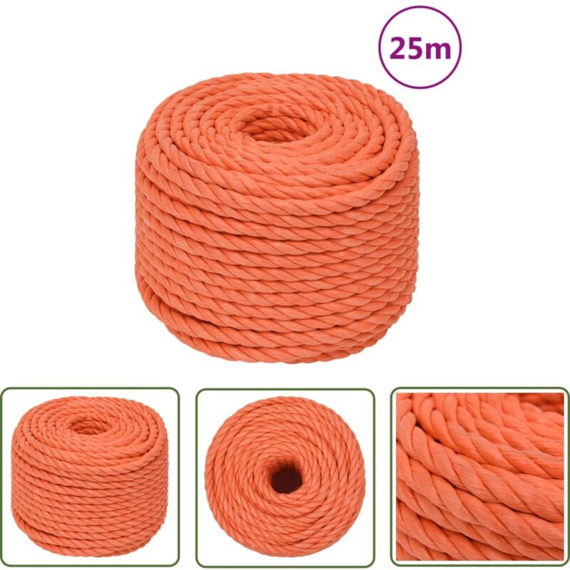 Corde de travail Orange 10 mm 25 m Polypropylène - Corde De Travail - Corde Torsadée - Corde Polypropylene - Corde Orange - Corde Épaisse - The