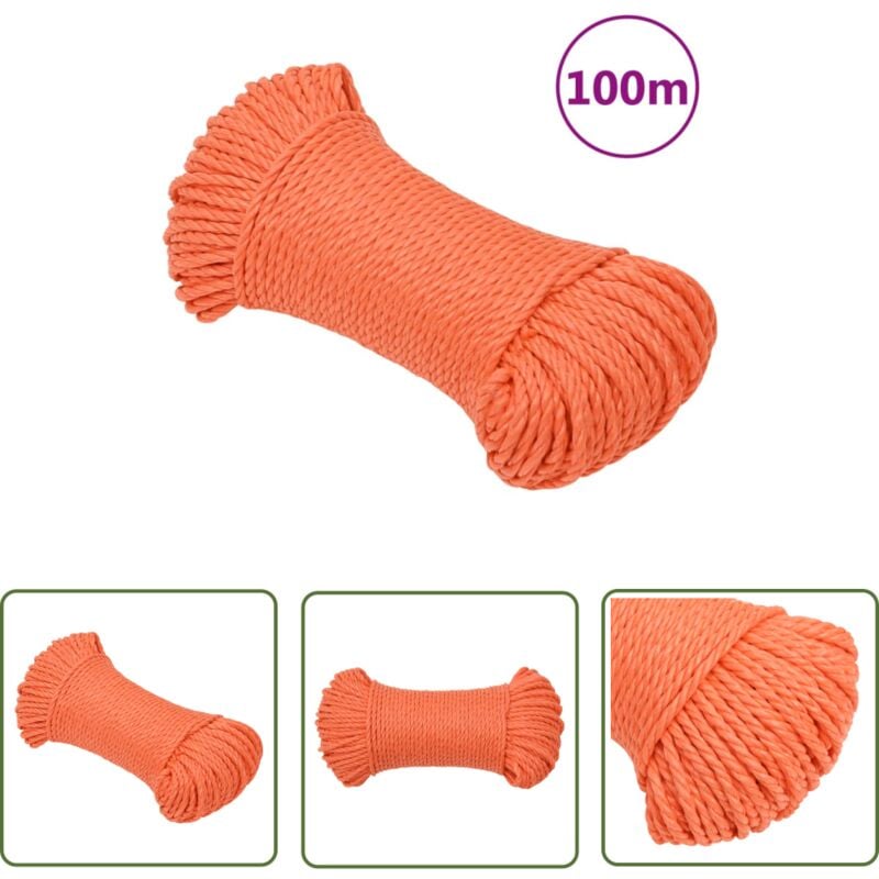 Corde de travail Orange 3 mm 100 m Polypropylène - Corde De Travail - Corde Torsadée - Corde En Polypropylène - Corde Orange - Corde Résistante - The