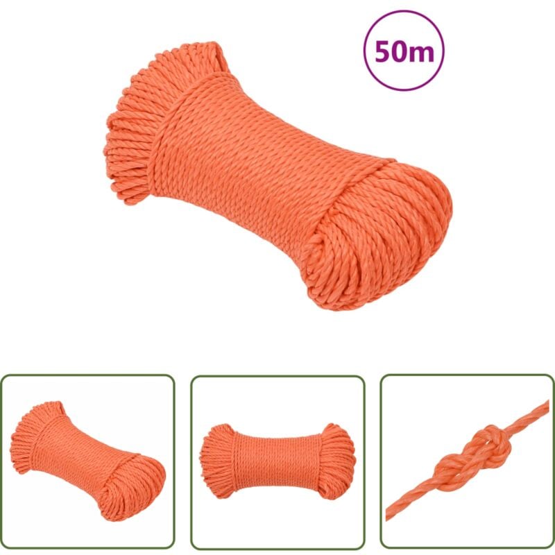 Corde de travail orange 3 mm 50 m polypropylène - Corde De Travail - Corde En Polypropylène - Corde Orange - Corde Résistante - Corde Marine - The