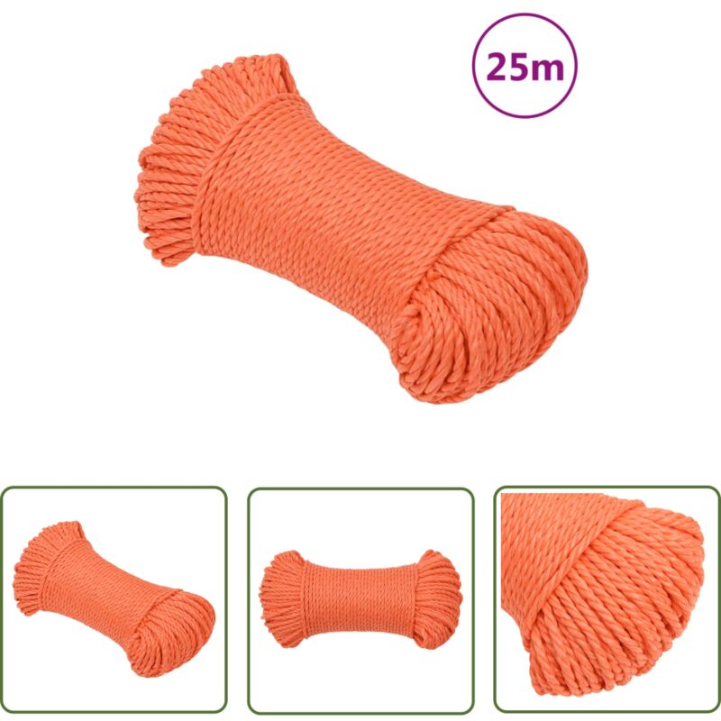 Corde de travail Orange 6 mm 25 m Polypropylène - Corde De Travail - Corde Torsadée - Corde Polypropylene - Corde Orange - Corde Épaisse - The Living