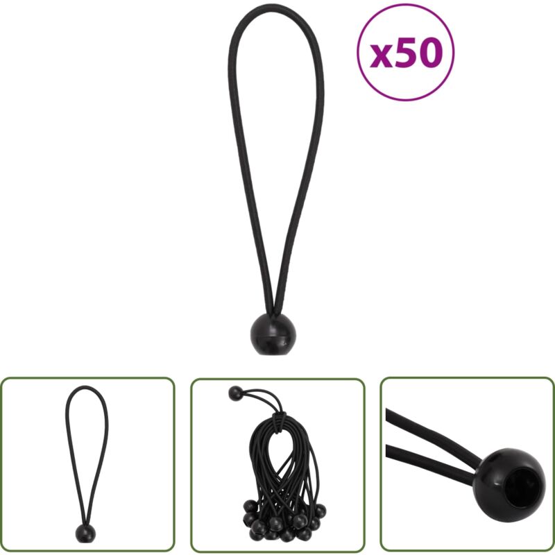 The Living Store - Cordes élastiques avec balles 50 pcs 21x0,5 cm - Corde Elastique - Cordes Elastiques - Sangle Elastique - Cordon Élastique