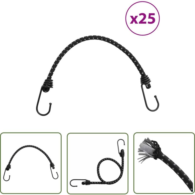 The Living Store Cordes élastiques avec bandes réfléchissantes et crochets 25pcs - Corde Elastique - Cordage Elastique - Accessoires Camping