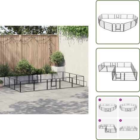 The Living Store Corral para perros 16 paneles de acero 60x80 cm negro - Corral de acero