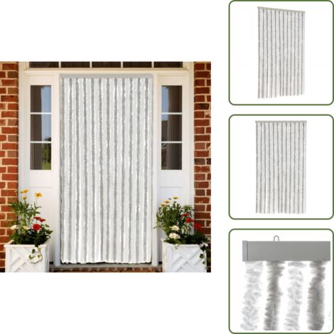 The Living Store Cortina antimoscas chenilla gris claro y blanco 100x200 cm - Chenilla