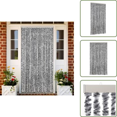 The Living Store Cortina antimoscas chenilla gris negro y blanco 100x220 cm - Chenilla