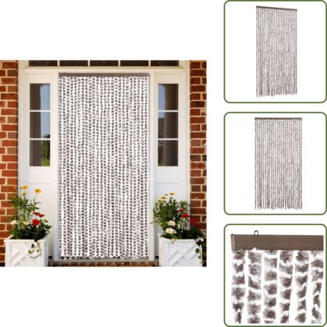 The Living Store Cortina antimoscas chenilla gris taupe y blanco 100x200 cm - Chenilla