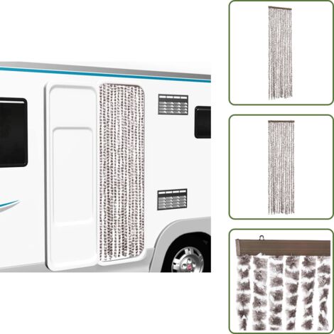 The Living Store Cortina antimoscas chenilla gris taupe y blanco 56x200 cm - Chenilla
