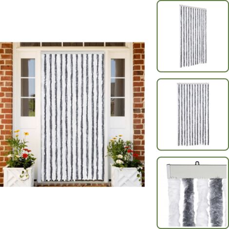 The Living Store Cortina antimoscas chenilla gris y blanco 100x200 cm - Chenilla