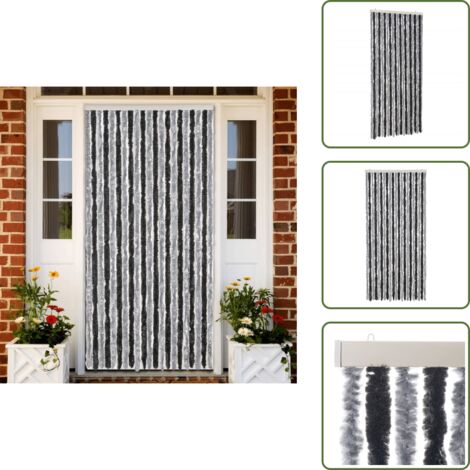 The Living Store Cortina antimoscas chenilla gris y negro 90x220 cm - Mosquitos