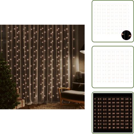 The Living Store Cortina de luces LED 300 LED blanco frío 8 funciones 3x3 m - Luces LED