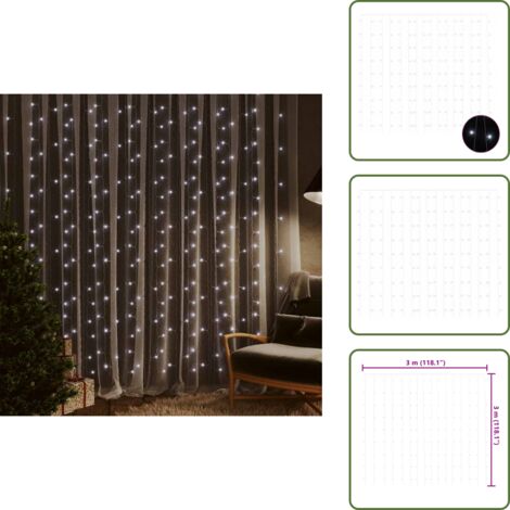 The Living Store Cortina de luces LED 300 LED blanco frío 8 funciones 3x3 m - Luces LED