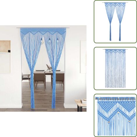 The Living Store Cortina de macramé algodón azul 140x240 cm - Cortina azul