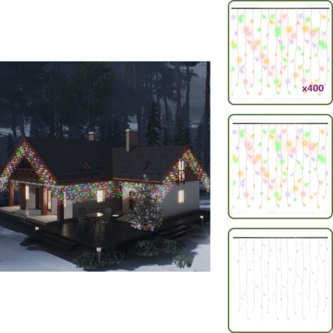 The Living Store Cortina luces carámbano 10 m 400 LEDs de colores 8 funciones - Luces decorativas