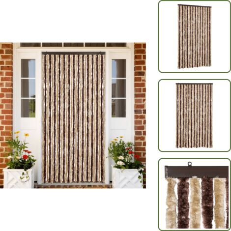 The Living Store Cortina mosquitera chenilla beige y marrón 118x220 cm - Mosquitera chenilla
