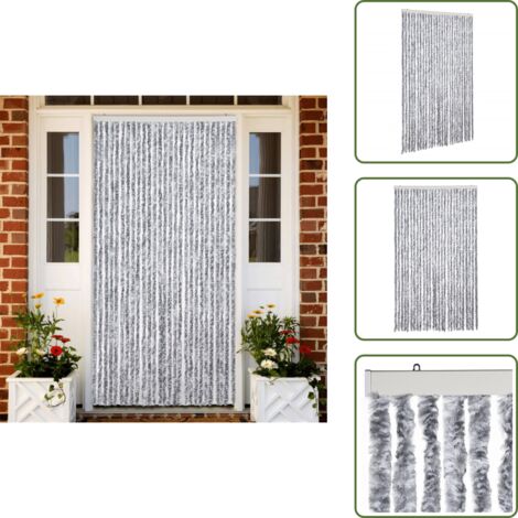 The Living Store Cortina mosquitera chenilla blanco y gris 118x220 cm - Mosquitera chenilla