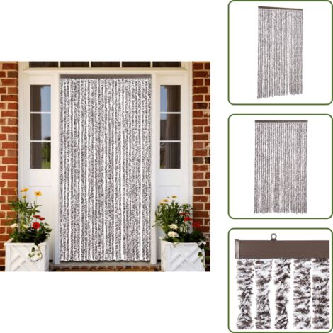 The Living Store Cortina mosquitera chenilla marrón y beige 118x220 cm - Mosquitera chenilla